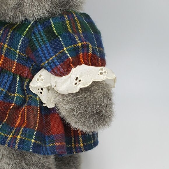 Russ Bunny Plush Beverly Gray Rabbit Plaid Dress Bow Stuffed Animal Toy 13" - Picture 6 of 9